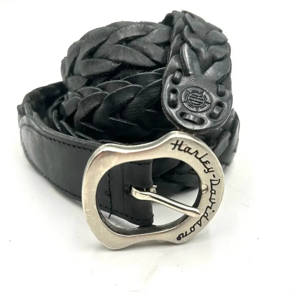 HARLEY DAVIDSON men's black leather belt - buckle with HD logo